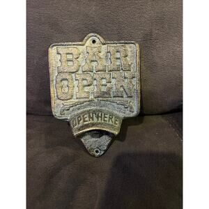 Cast Iron Bar Open Plaque OPEN HERE Beer Bottle Opener Rustic Western Wall Mount